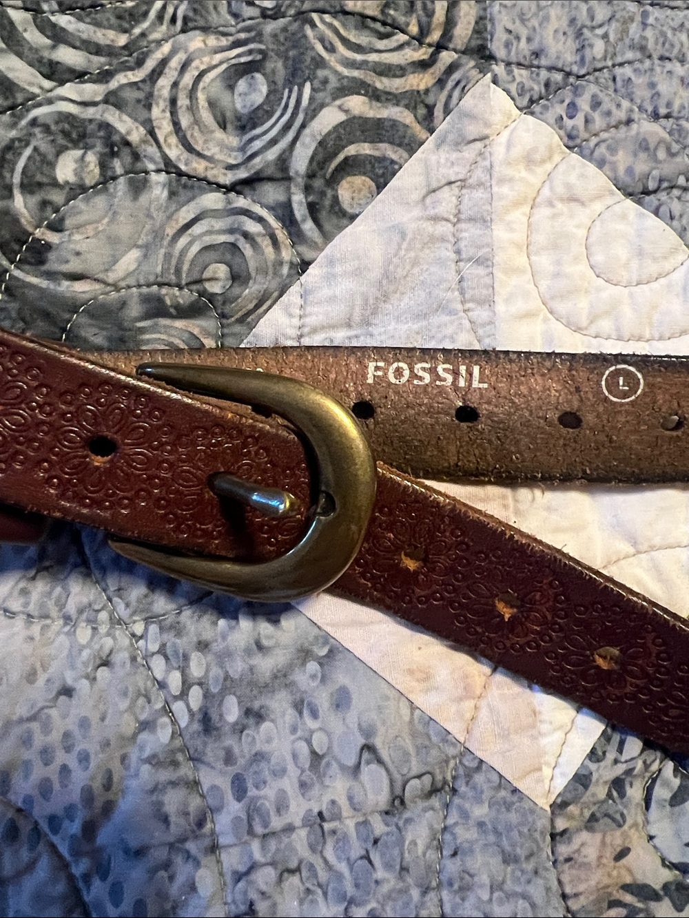 Fossil Dark Brown Leather Belt with Antique Brass Ring Buckle